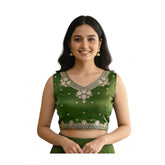Light-Green embroidered Zimmi Choo padded V-neck blouse (self-alterable 36-40) on mannequin