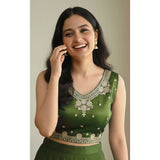 Light-Green Zimmi Choo embroidered v-neck padded blouse (self alterable 36-40) on mannequin