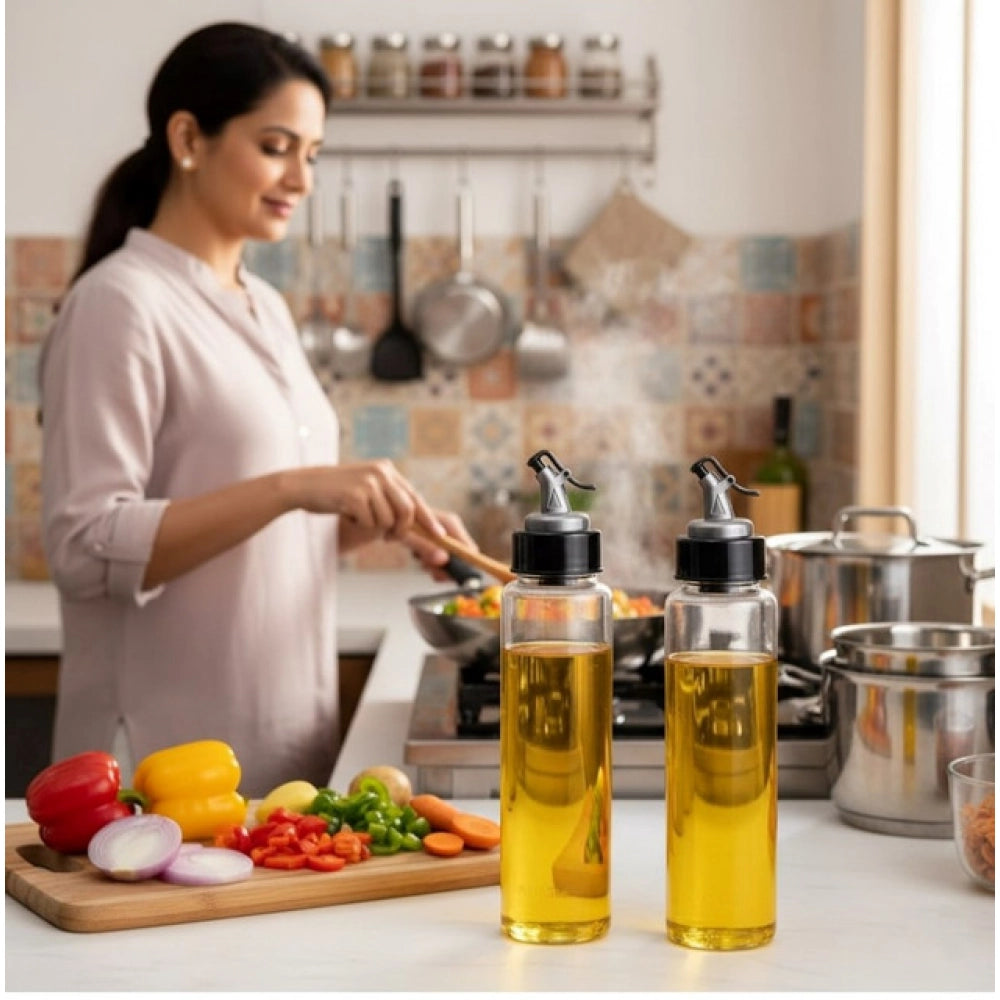 Multicolor plastic oil bottles with airtight dispensers - perfect for kitchen essentials