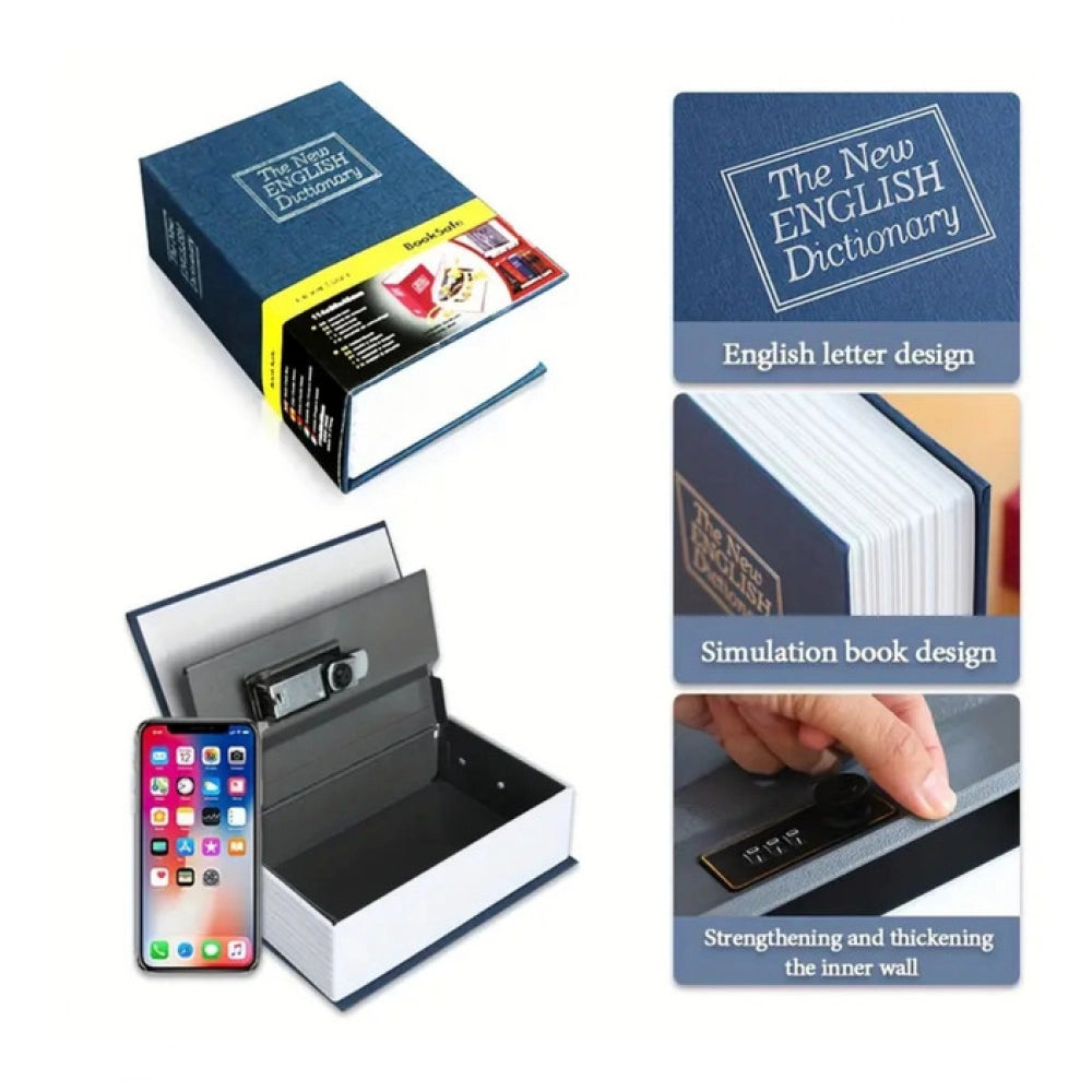 Blue hardcarbon tabletop locker book safe with number lock, secure storage for confidential documents