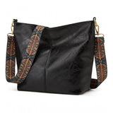 Black PU leather medium zipper handbag for women