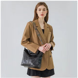 Black PU leather zipper handbag, medium size for women's fashion accessory