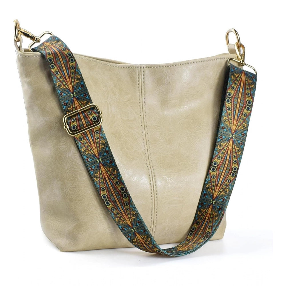 Beige PU leather zipper handbag, medium-sized women's fashion accessory