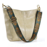 Beige PU leather zipper handbag, medium-sized women's fashion accessory