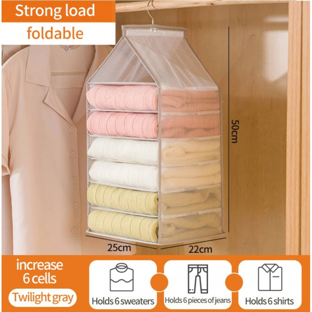 White ABS plastic hanging organizer with 6 shelves for closet storage, ideal for space-saving home organization