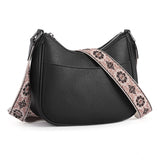 Black PU leather sling bag, medium size, zipper closure for women's fashion accessory