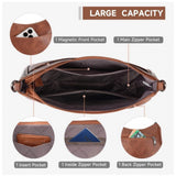 Brown PU leather zipper sling bag for women, medium size accessory