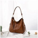 Brown PU leather zipper handbag for women, medium size