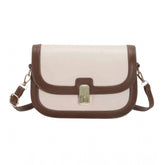 Beige PU leather zipper sling bag, medium size for women's fashion accessory