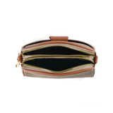 Khaki PU leather zipper sling bag for women, medium size with sleek closure