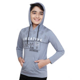 Steel Blue cotton printed hoodie for boys, full sleeve design with hooded neck