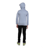 Steel Blue cotton printed hooded neck hoodie for boys, full sleeve with hood design