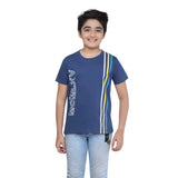 Blue cotton graphic printed round neck t-shirt for boys, featuring vibrant designs on a comfortable fit