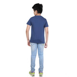 Blue cotton graphic printed round neck t-shirt for boys with short sleeves, featuring vibrant graphics design