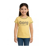 Yellow cotton printed round neck t-shirt for girls, perfect casual wear