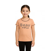 Girls cotton printed sandal beach round neck t-shirt on model, short sleeve casual wear