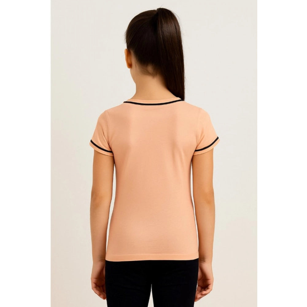 Cotton printed round neck t-shirt for girls, sandal beach color