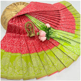 Red soft silk printed saree with unstitched blouse (3D embossed pattern), ideal for Indian festivals