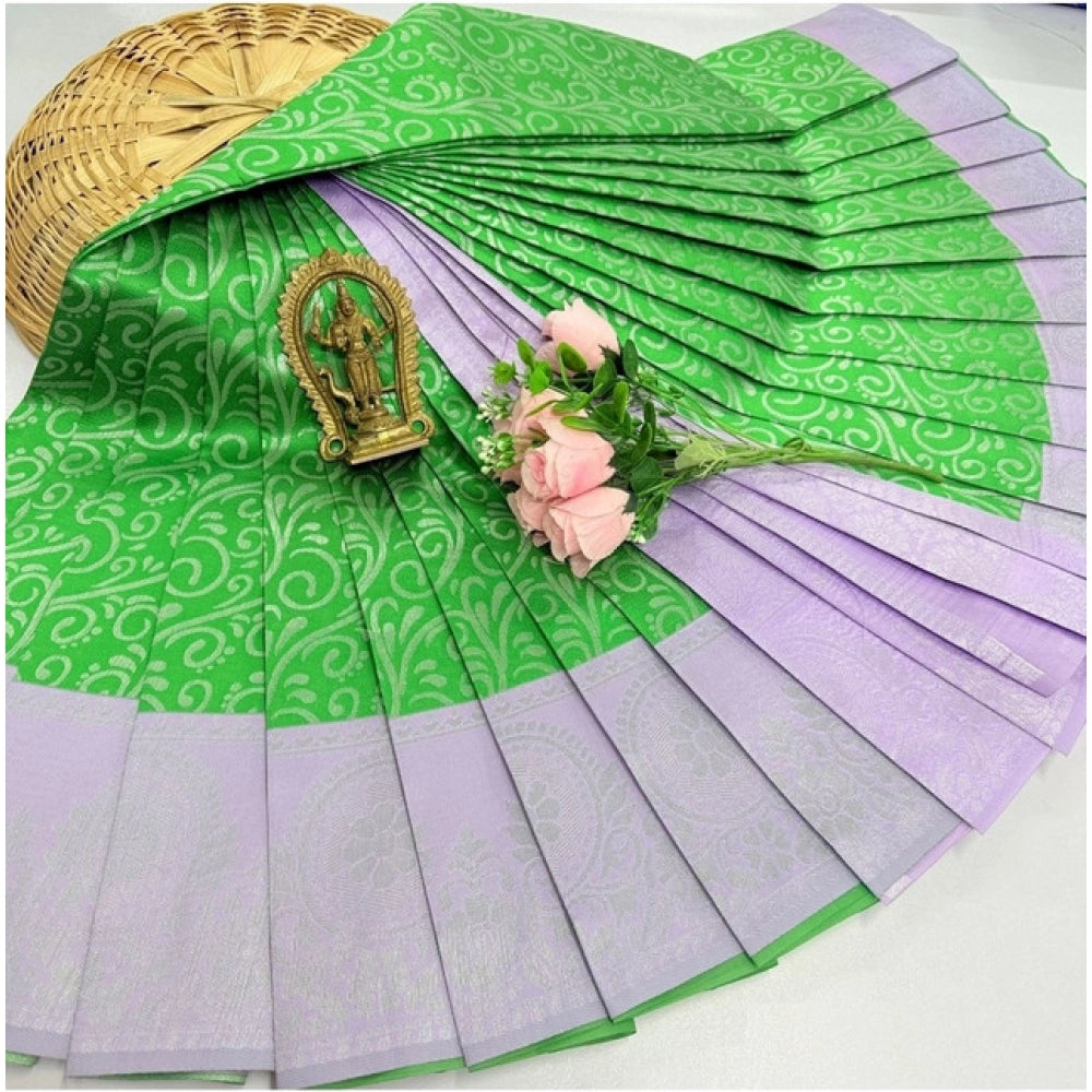 Light Green 3D Embossed Soft Silk Saree with Unstitched Blouse (5.5mtr)