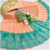 Orange soft silk saree with unstitched blouse (3D embossed pattern), ideal for special occasions