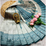 Women's Soft Silk Printed Saree With Unstitched Blouse 5.5Mtr (Silver Grey)