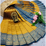 Women's Soft Silk Printed Saree With Unstitched Blouse 5.5Mtr (Golden Yellow)