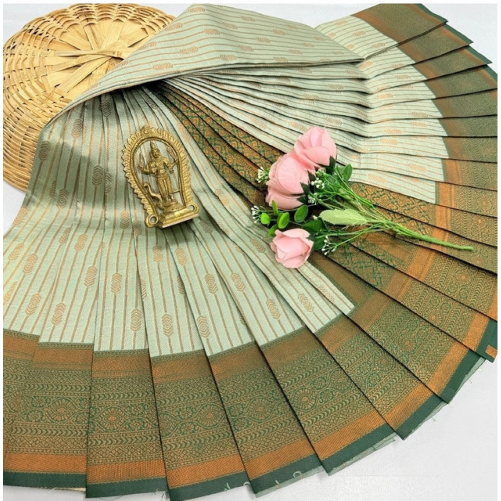 Pista Green soft silk saree with unstitched blouse, 3D embossed pattern for women's fashion, 5.5mtr length