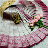 Silver Brown soft silk printed saree with unstitched blouse (3D embossed), ideal for Indian women's fashion