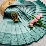 Green soft silk printed saree with unstitched blouse (3D embroidered), ideal for traditional wear