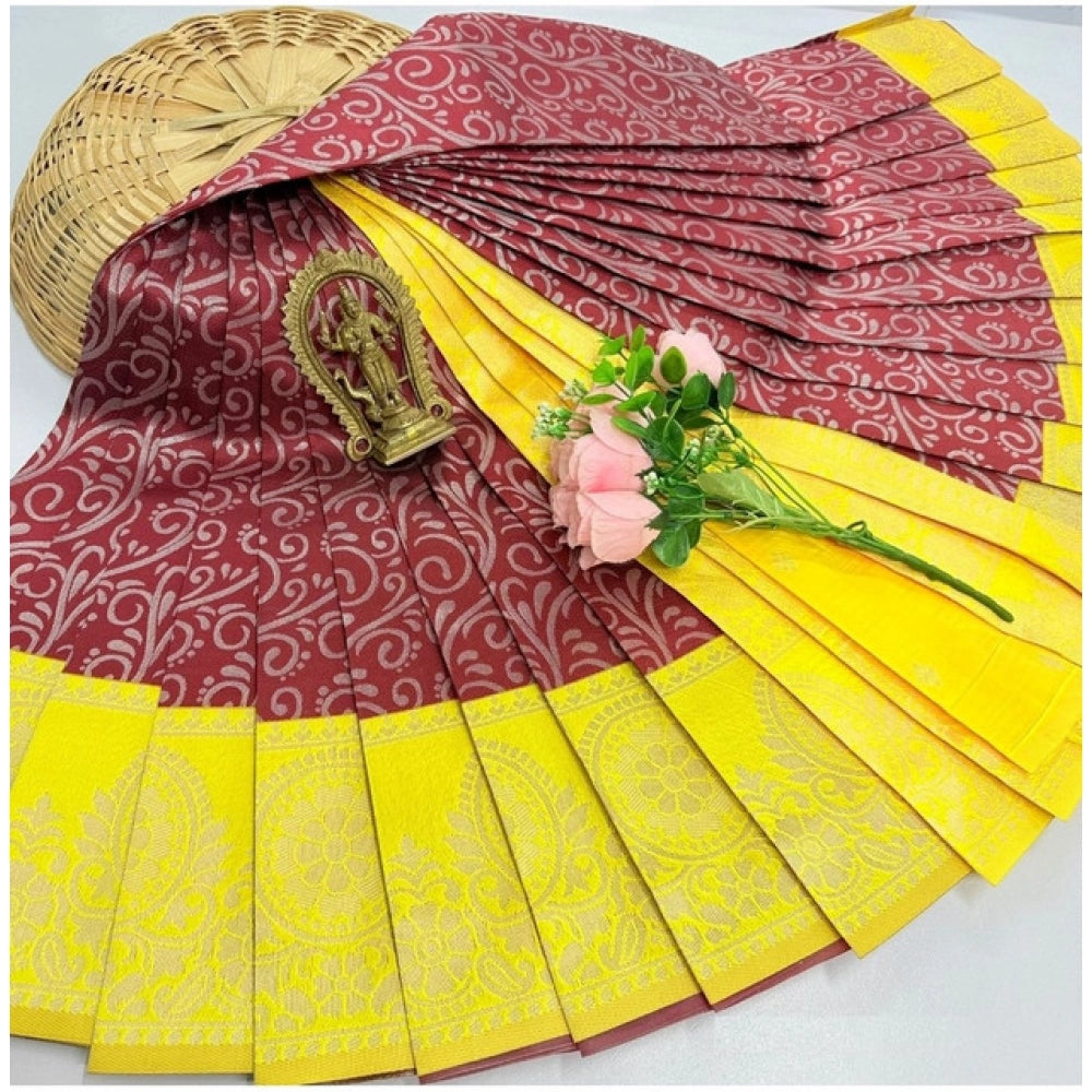 Brown soft silk 3D embossed saree with unstitched blouse (5.5mtr)