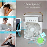 Plastic air cooler fan with LED nightlight, ultra-fine misting for refreshing airflow on hot days