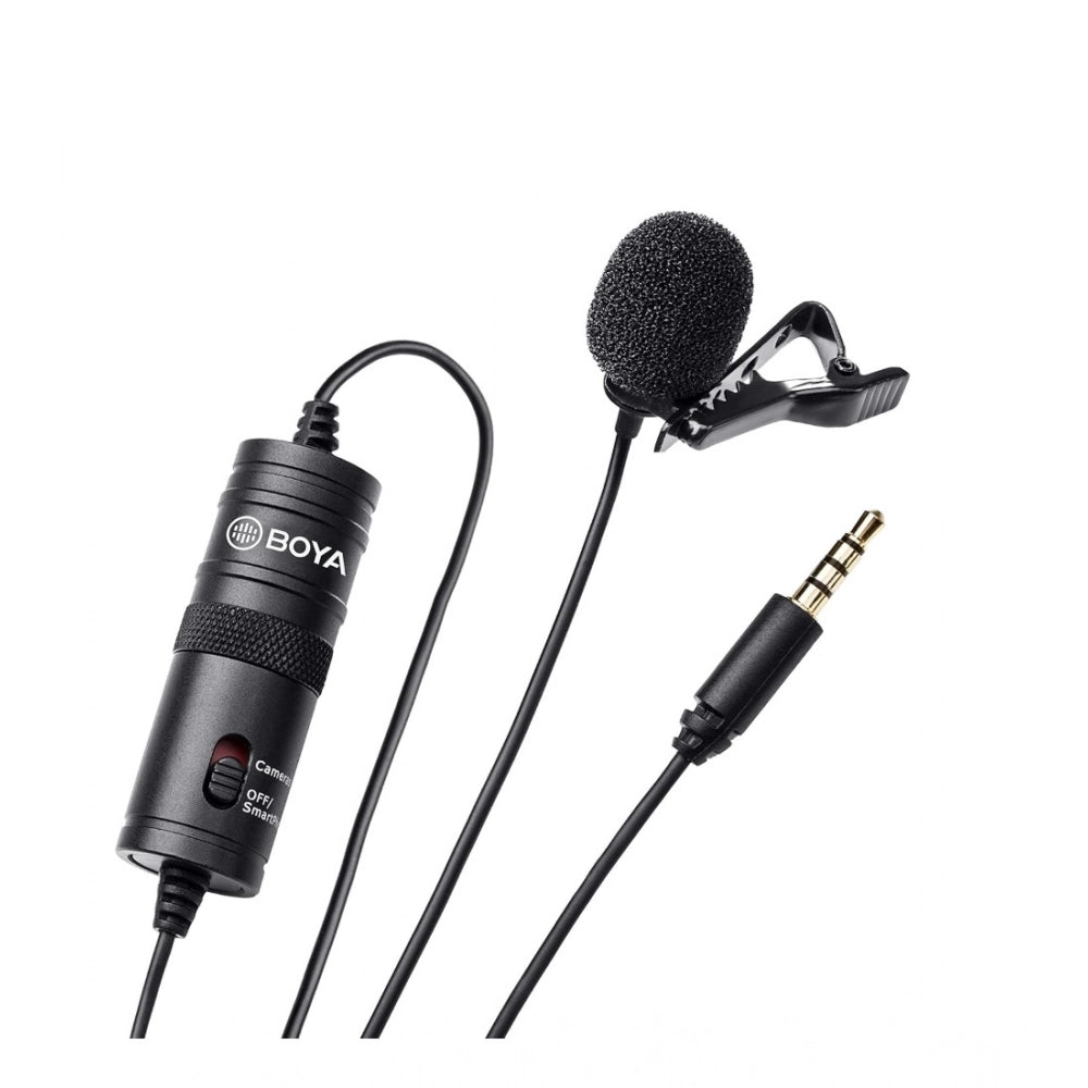 Plastic BOYA BY-M1 Lavalier Condenser Microphone with 20ft audio cable - Professional-level microphone for clear, crisp video/audio recording, reduces wind noise & plosive sounds