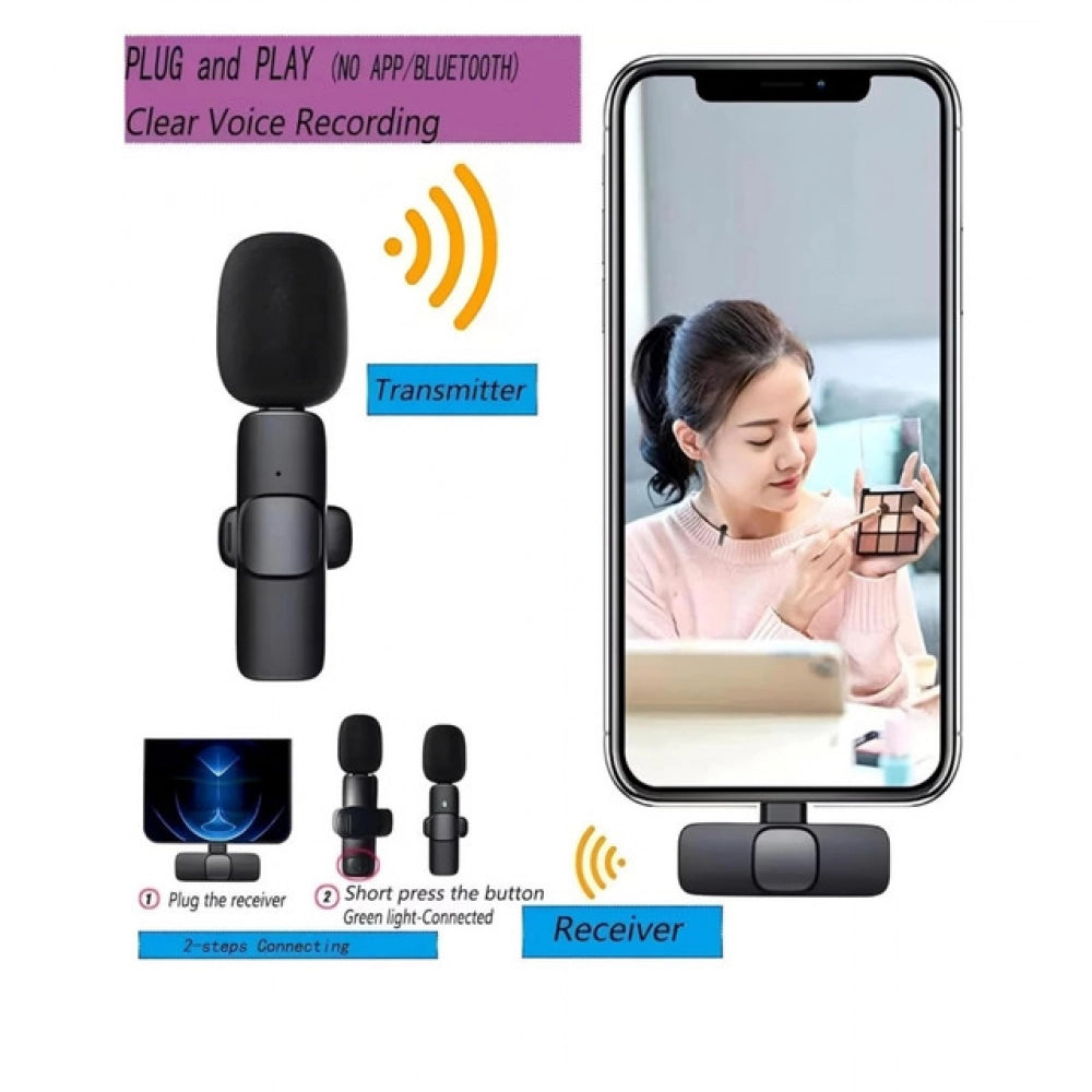 Plastic K9 microphone, digital mini portable recording clip mic with receiver for outdoor audio-video synchronization. Helps reduce wind noise and breath interference