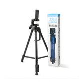 Steel-plastic universal tripod, extends up to 55 inches for various shooting angles, suits cameras, smartphones, pan-tilt head