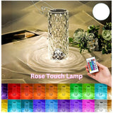 Crystal plastic LED rose lamp with diamond-cut design, adds decorative ambiance for special occasions