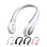 Plastic USB rechargeable wearable neck fan, ideal for outdoor activities, workouts, travel, or home use with adjustable airflow control