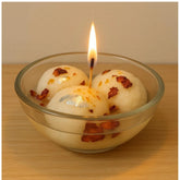 Soya wax Rasgulla-style glass bowl candle for aromatic home decor, may vary slightly from image due to lighting