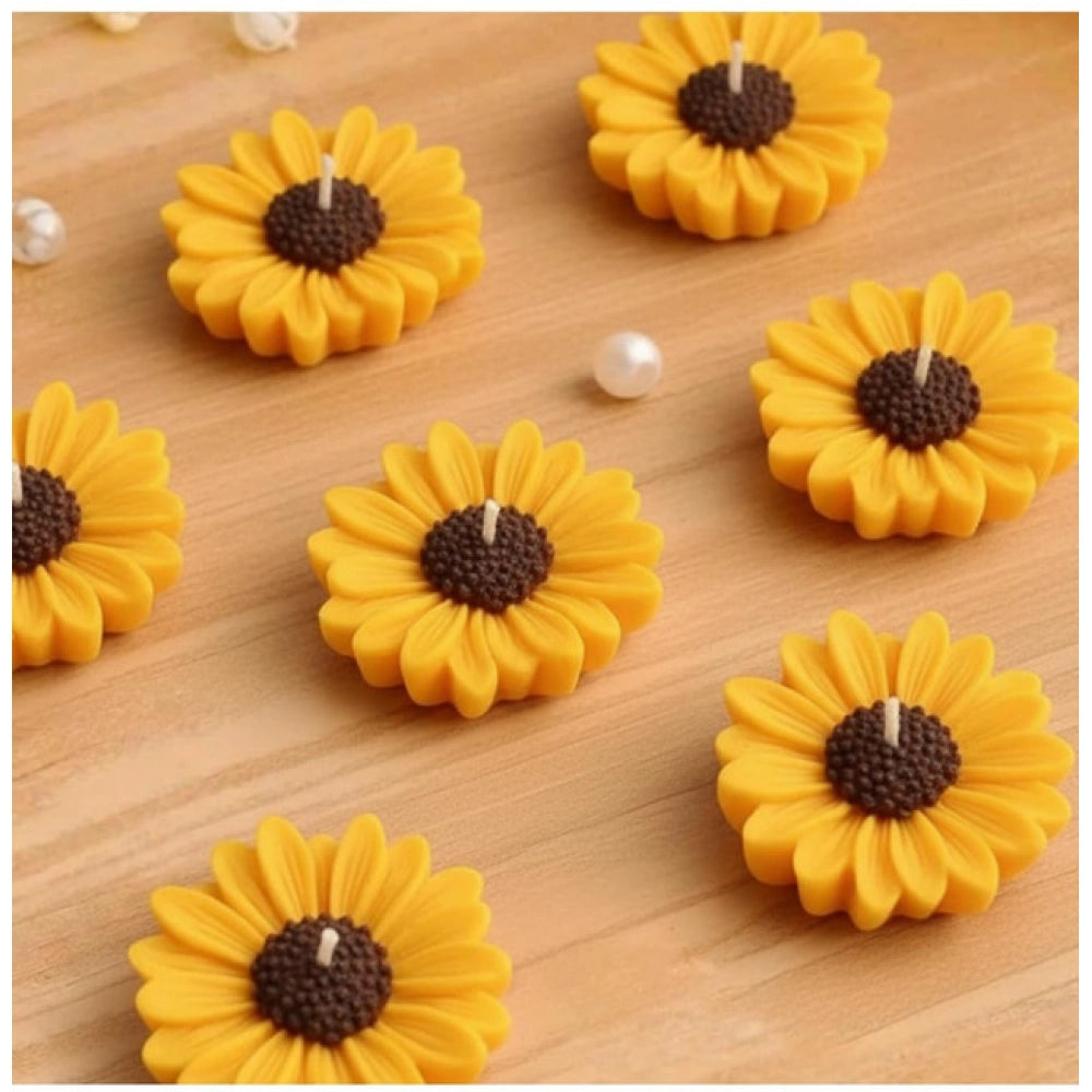 Natural soya wax sunflower candles, daisy-shaped for floating, providing long-lasting, clean burn with subtle glow