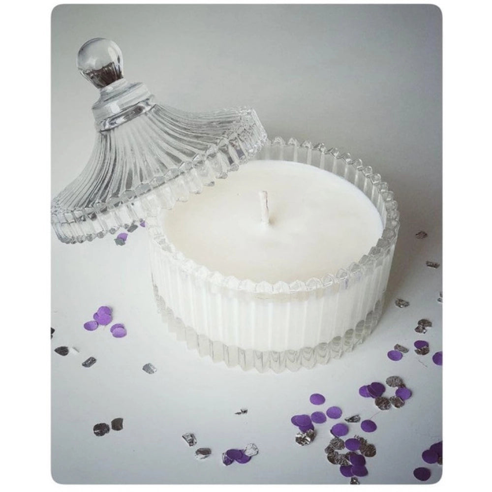 Soy wax glass scented small candle in candy jar, ideal for desks & shelves, charming decor for home or gift