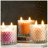 Natural soya wax glass jar candle for clean, long-lasting burn, hours of gentle illumination