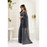 Women's Faux_Linen Printed Ready-to-Wear Saree With Unstitched Blouse 5.5 Mtr (Black)