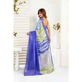 Women's Faux_Linen Printed Ready-to-Wear Saree With Unstitched Blouse 5.5 Mtr (Blue)