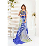 Women's Faux_Linen Printed Ready-to-Wear Saree With Unstitched Blouse 5.5 Mtr (Blue)