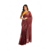 Brown faux linen printed ready-to-wear saree with unstitched blouse (5.5 mtr)