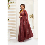 Women's Faux_Linen Printed Ready-to-Wear Saree With Unstitched Blouse 5.5 Mtr (Brown)