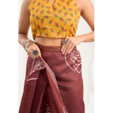 Women's Faux_Linen Printed Ready-to-Wear Saree With Unstitched Blouse 5.5 Mtr (Brown)