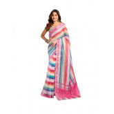 Multicolor faux linen printed ready-to-wear saree with unstitched blouse (5.5m), fashionable Indian traditional wear