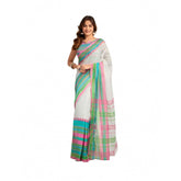 White faux linen printed ready-to-wear saree with unstitched blouse, versatile Indian fashion accessory