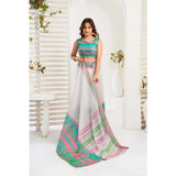 Women's Faux_Linen Printed Ready-to-Wear Saree With Unstitched Blouse 5.5 Mtr (White)