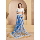 Women's Faux_Linen Printed Ready-to-Wear Saree With Unstitched Blouse 5.5 Mtr (Blue)